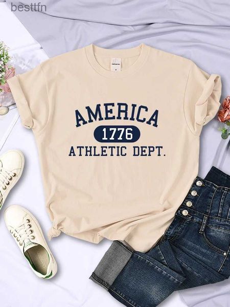 T-shirt da donna America 1776 Athletic Dept Letter T-shirt Fe Sport Casual Crop Top Cool Hip Hop Tee Shirt morbida e traspirante T-shirt da donna 240311