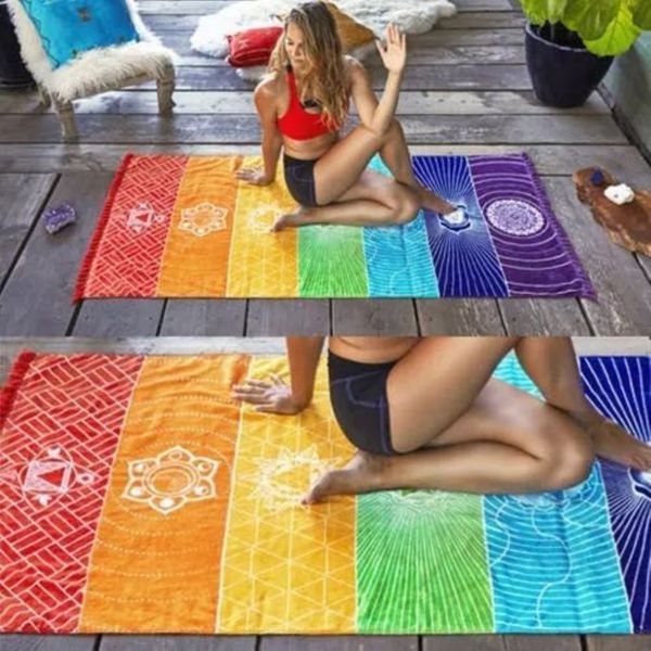 1 pz nappe singolo arcobaleno chakra arazzo asciugamano mandala boho strisce tappetino yoga da viaggio tapestry247m