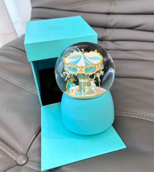 Designer Carillon blu Giostra Sogno Sfera di cristallo Lettera classica Logo Azzurro Natale Capodanno Regalo di San Valentino per bambini con scatola