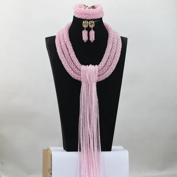 Collana Orecchini Set Regalo di Natale Baby Pink Cristallo Gioielli fatti a mano Matrimonio africano Perline da sposa/donna ANJ282