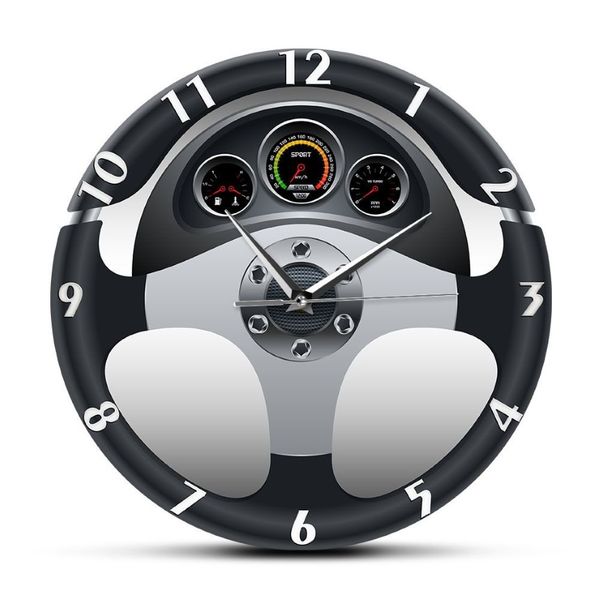 Volante per auto sportiva e cruscotto Orologio da parete stampato Automobile Artwork Home Decor Automotive Drive Orologio da parete in stile automatico LJ2231B