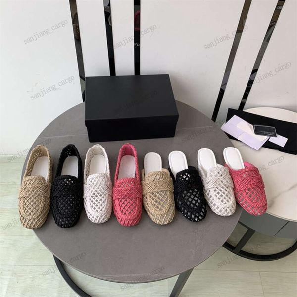 Zwei-C-Logo Raffia-Espadrille-Sandalengeflecht Gestrickte flache Pantoletten Hausschuhe Bast-Flip-Flops Häkelstrick-Slip-On-Sandalen Strand-Tazz-Slipper Designer-Schuhe Mule