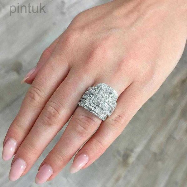 Ringe Ring Verlobungsringe Damen Charm Weiß Kristall Set Luxus Groß Silber Farbe Vintage Braut Quadratisch ldd240311