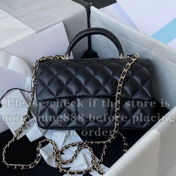 12A Atualização Espelho Qualidade Designer Clássico Flap Handle Bag Mini Black Lambskin Saco Acolchoado Mulheres Bolsas De Couro Genuíno Crossbody Alça De Ombro Sacos De Caixa De Corrente