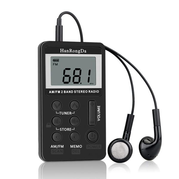 Rádio Hanrongda HRD103 AM FM Rádio Digital 2 Banda Estéreo receptor Rádio de bolso portátil recarregável com fones de ouvido Lanyard de tela LCD