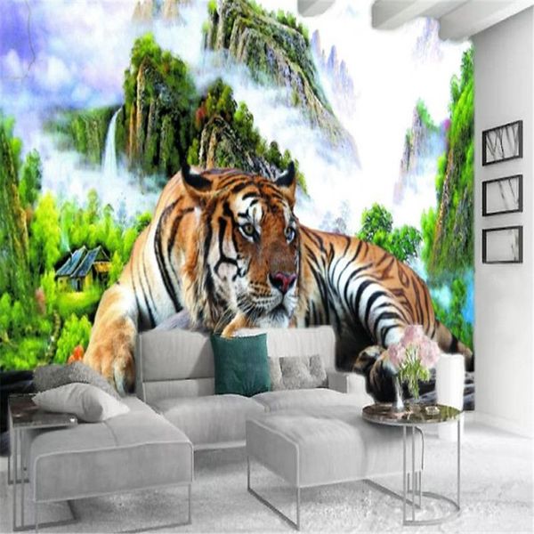 Murale personalizzato Carta da parati 3d Furious Cute Tiger Paesaggio Paesaggio Murale HD Decorativo Bellissimo sfondo276N