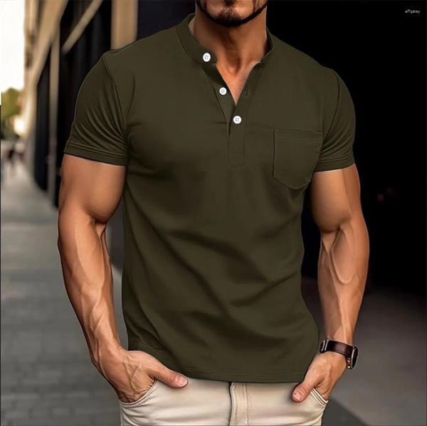 Polo da uomo che vendono Polo T-shirt tascabile tinta unita Estate Business Casual Colletto in piedi Extra Large Top 2024