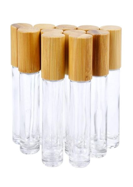 Bottiglie Rollon di olio essenziale da 5 ml 10 ml Bottiglia di profumo roll-on in vetro trasparente con sfera in acciaio inossidabile con tappo in bambù naturale3036952