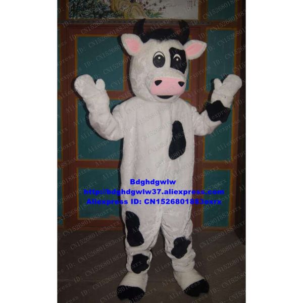 Trajes de mascote de pele longa preto branco vaca y gado bezerro mascote traje adulto personagem de desenho animado abertura novo negócio esportes carnaval zx1639