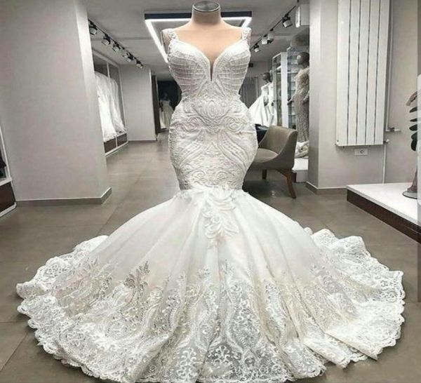 High-End-Einzigartige Spitze Meerjungfrau Brautkleider Applikationen Arabisch Dubai Perlen Brautkleider Nach Maß Robe De Mariee 2022 Vestido De5624293