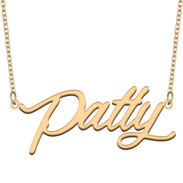 Patty Namenshalsketten-Anhänger für Frauen und Mädchen, Geburtstagsgeschenk, individuelles Namensschild, Kinder-Beste-Freunde-Schmuck, 18 Karat vergoldeter Edelstahl