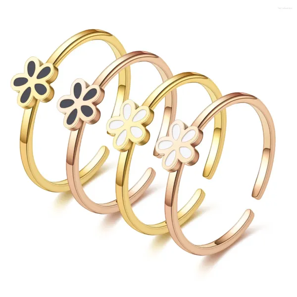 Cluster-Ringe 200 teile/los Nette Gänseblümchen Blume Titan Stahl Ring Mode Öffnung Einstellbare Tropf Öl Edelstahl Für Frauen Schmuck