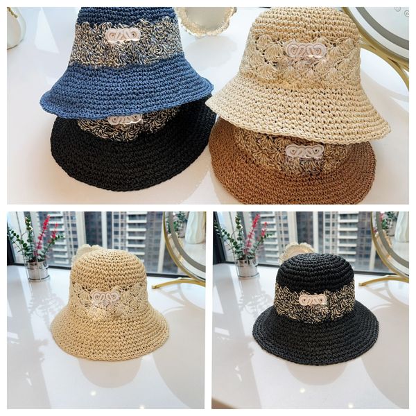 Cappello a secchiello dal design minimalista cappello di paglia intrecciato alla moda cappelli da viaggio all'aperto traspiranti cappello da spiaggia ricamato con lettere
