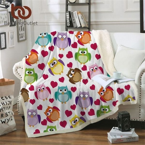 Beddingoutlet corujas microfibra cama cobertor dos desenhos animados lance cobertor para crianças coração meninas têxteis para casa colorido impresso manta 2011133448