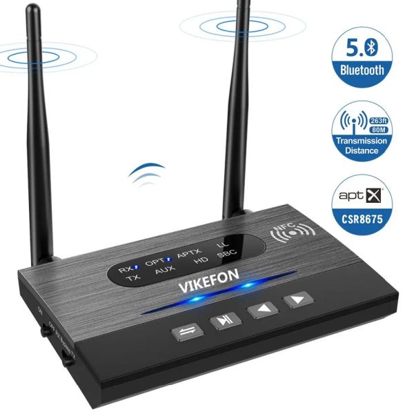 Adapter 80M NFC Bluetooth 5.0 Senderempfänger APTX HD LL Wireless Audio -Adapter SPDIF RCA 3,5 -mm -Aux für CAR TV PC -Paar 2 Kopfhörer