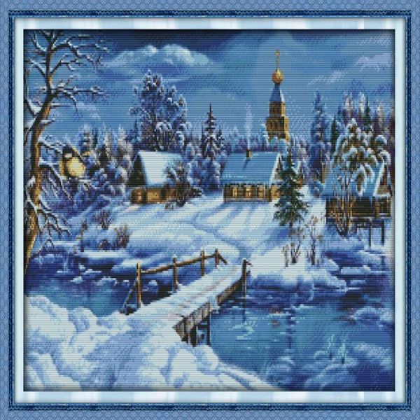 Um mundo de gelo e neve decoração de sala pintura artesanal ponto cruz bordado conjuntos de costura contados impressão em tela dmc 14ct 11219w