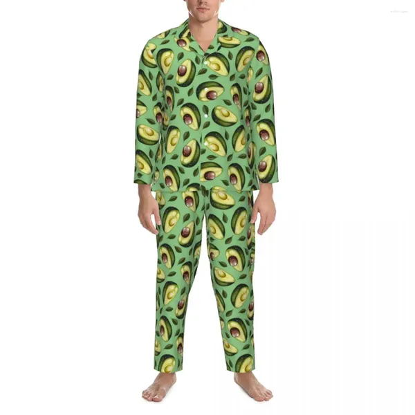 Pigiama da notte da uomo Pigiama da uomo Trendy Green Avocado Sleep Nightwear Frutta carina 2 pezzi Set da pigiama vintage a maniche lunghe Abito da casa oversize