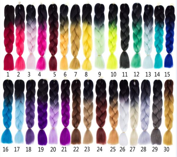 Ombre Two Tone Tone Tone Capelli Kanekalon Jumbo Braids Fashion Extension Sintetico Extension Sintetico Capelli intrecciati più colori6582233