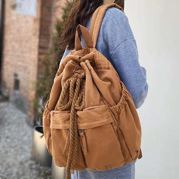 Okul çantaları bayanlar tuval vintage kız eğlence çizme kitap çantası kadın kahverengi dizüstü bilgisayar sırt çantası kadınlar seyahat