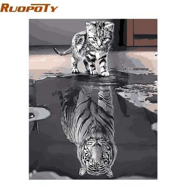 Ruopoty quadro adorável gato diy pintura por números kit animais pintados à mão pintura a óleo presente original para decoração de casa 40x50cm artwork221e