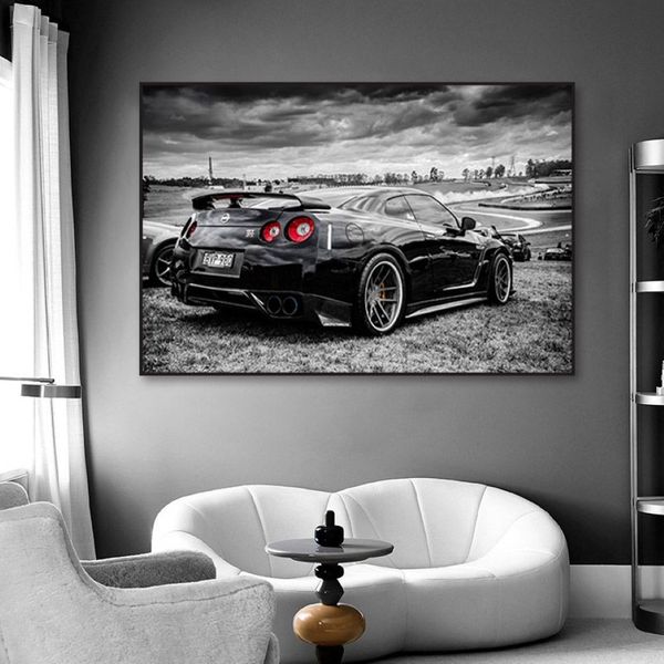 Yarış Spor Otomobil Poster Nissan Gtr Supercar Duvar Boyama Modern Arabalar Oturma Odası için Sanat Resimleri Ev Dekoru Çerçeve NO258Z