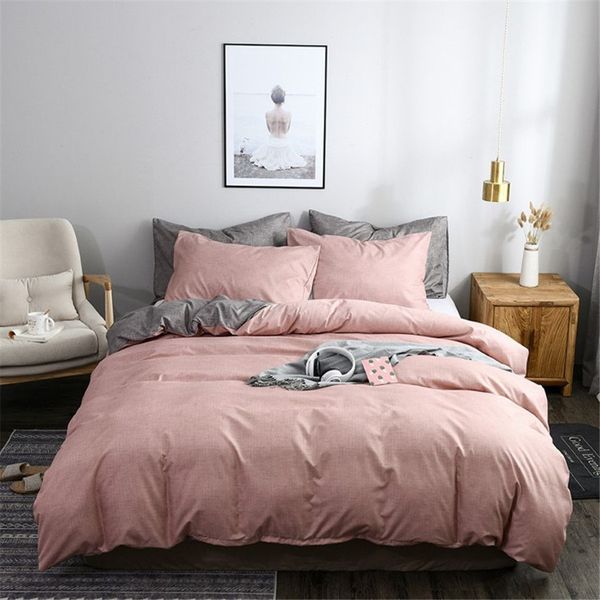 Bettbezug-Sets, rosa und grau, AB-Seitenstruktur, bedruckt, einfarbig, Bettwäsche-Set, Einzelbett, solide, King-Size-Bettbezug, Kissenbezug 302 W