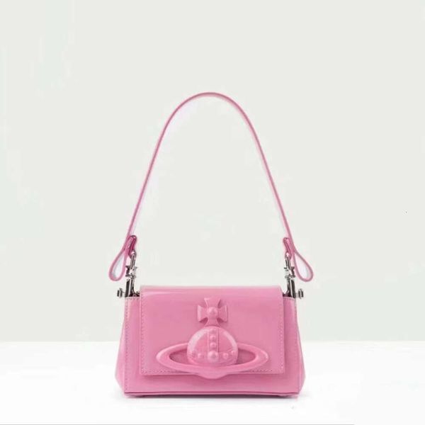 Viviennes Westwoods Pink Tasche Unterarmtasche Lack Leder Helles Gesicht Handheld würziges Mädchen kleines quadratisches Tasche vielseitig