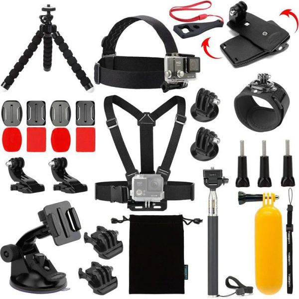 Kit de acessórios para gopro hero, alça de cabeça, alça de pulso, bastão de selfie para câmera de ação sjcam, acessórios