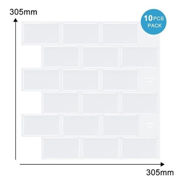 Vividtiles Carta da parati autoadesiva impermeabile resistente al calore in vinile da 12/12 pollici 3D Peel and Stick Subway Tiles - 10 fogli 1007253S