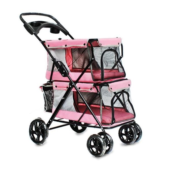 Hunde-Autositzbezüge, leicht, faltbar, doppellagig, Haustier-Kinderwagen mit vier Rädern, großer Raum, atmungsaktiv, Trolley für Katze, 20 Lager, 4 C235w