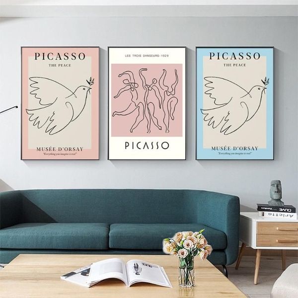 Pinturas Vintage Picasso Wall Art Imprimir Fotos Abstratas Animal Pôsteres Linha de Dança Pintura Minimalista Adolescente Menina Quarto 274a