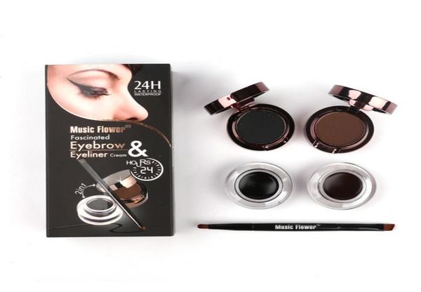 Música Flor Marca 2 Em 1 Gel Delineador Sobrancelha Pó Paleta de Maquiagem À Prova D 'Água Preto Marrom Natural Eye Liner Cosméticos Set3160093