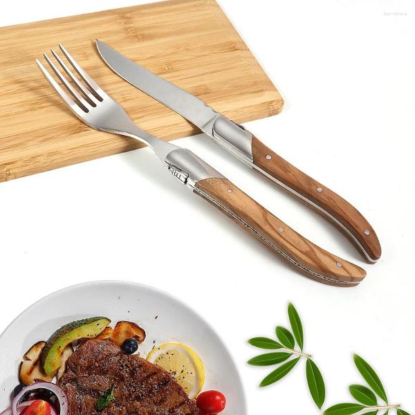 Akşam yemeği seti Jaswehome Zeytin Ahşap Bıçak ve Çatal Paslanmaz Çelik Streware Üst düzey akşam yemeği bıçakları batı