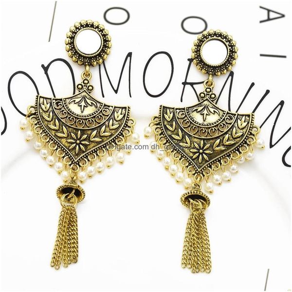 Dangle Chandelier Indian Vintage Gold Sier Bell Tassel Declaração Jhumka Brincos para Mulheres Festa Étnica Jóias Drop Delivery Dhgarden Dh7Cp