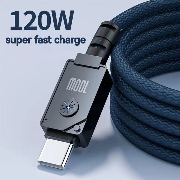 Cavo USB C da 120 W Cavo USB di tipo C di ricarica super veloce Cavo dati per cavo dati per caricabatterie per telefono ad alta velocità LED per Huawei Samsung Xiaomi