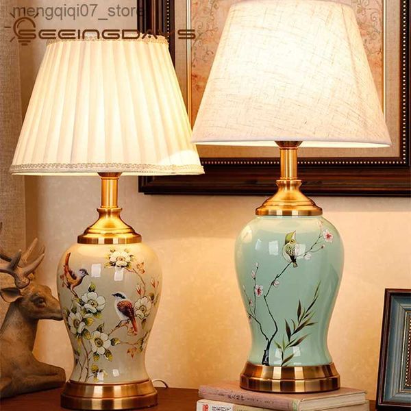 Lâmpadas tons novo estilo chinês lâmpada de mesa cerâmica clássica casa quarto lâmpadas para sala estar quarto estudo lâmpada cabeceira l240311