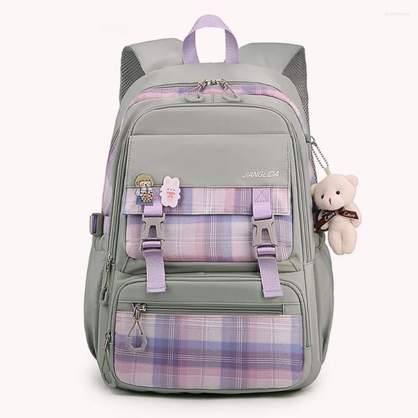 Школьные сумки, повседневные женские милые кавайные рюкзаки, большой вместительный рюкзак с подвеской, нейлоновый регулируемый ремень на плечо для занятий