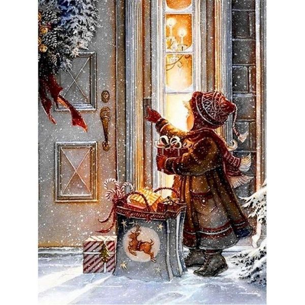 Dipinti Gatyztory Cornice Scena di neve di Natale Dipinto fai da te con i numeri Dipinto a mano Olio su tela Regalo Colorazione285b