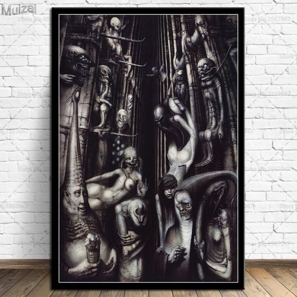 Pinturas Hr Giger Li II Alien Poster Horror Arte Pôsteres e Impressões Arte de Parede Pintura de Lona para Sala de estar Casa Deco250G