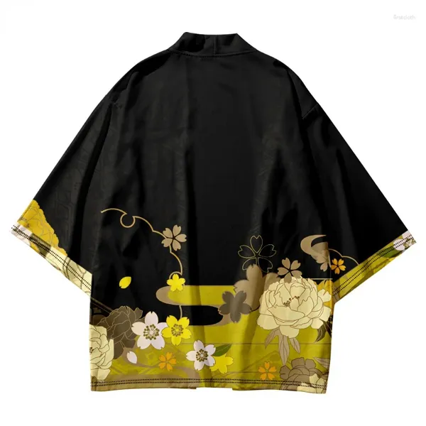 Roupas étnicas Preto Kimono Cardigan Mulheres Homens Japonês Obi Masculino Yukata Haori Streetwear Harajuku Beach Tops