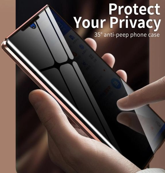 Capas de telefone de vidro temperado de privacidade de metal magnético para Samsung Galaxy S21 S20 S10 S9 Plus Nota 20 10 9 Ultra A50 A51 A70 A71 Cover5287216