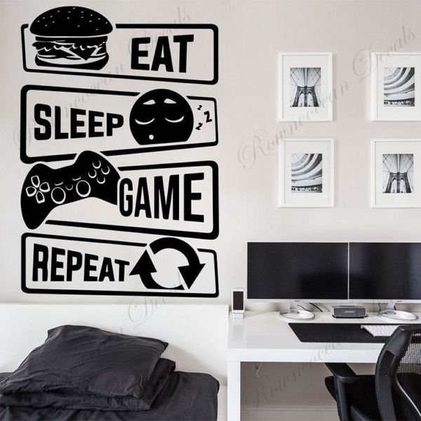 Eat Sleep Gioco Ripetizione del modello Adesivo da parete Vinile Decorazioni per la casa Ragazzi Camera Adolescenti Camera da letto Gamer Gaming Room Decalcomanie da muro Murales 4617 2103266N