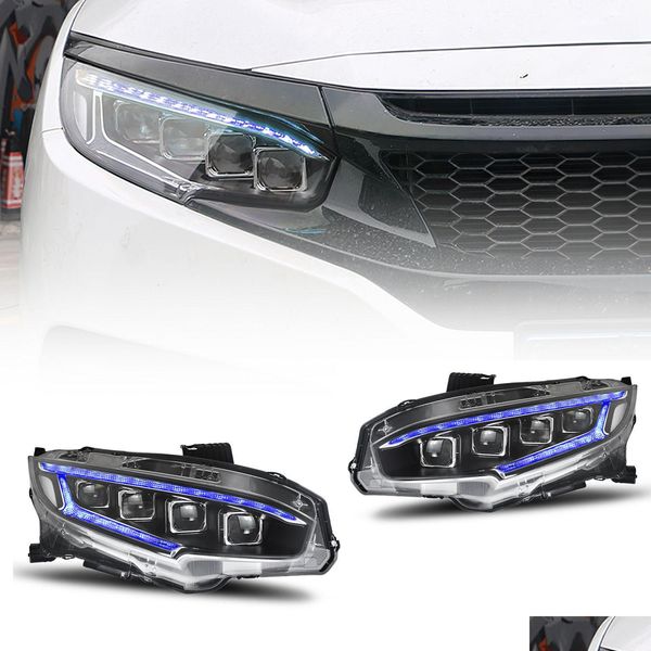 Gruppo luci per auto Aggiornamento fari per Honda Civic 10Th 20 16-20 21 Led Streamer Indicatori di direzione Fari Lente a 4 occhi Drop Delivery Aut Otgby