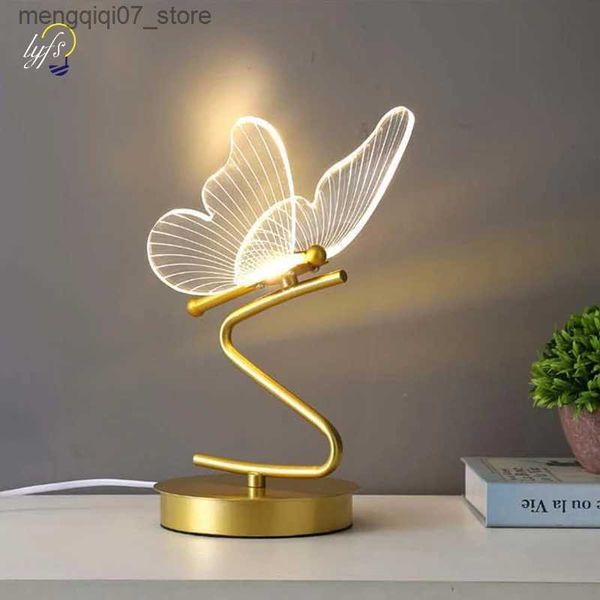 Lampenschirme Nordic LED Tischlampen Innenbeleuchtung Schalter Knopf Home Dekoration Schlafzimmer Nachttisch Wohnzimmer Restaurant Schmetterling Schreibtischlampe L240311