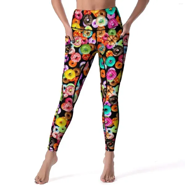 Pantaloni attivi Yummy Donut Yoga Stampa colorata di cibo Fitness Leggings da corsa Push Up Sport ad asciugatura rapida Estetica personalizzata