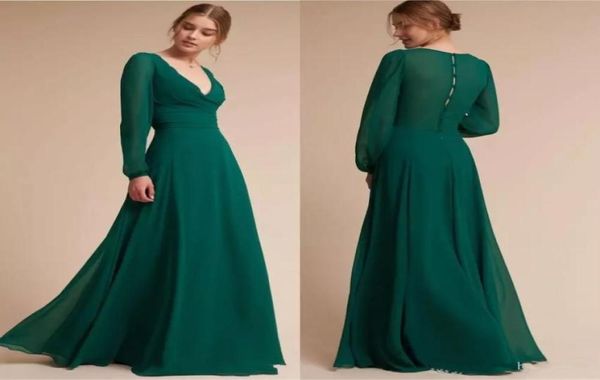 Verde escuro vestidos de dama de honra para casamentos ocidentais uma linha com decote em v mangas compridas vestidos de baile de noite feminino vestidos de festa formal evenin1824771