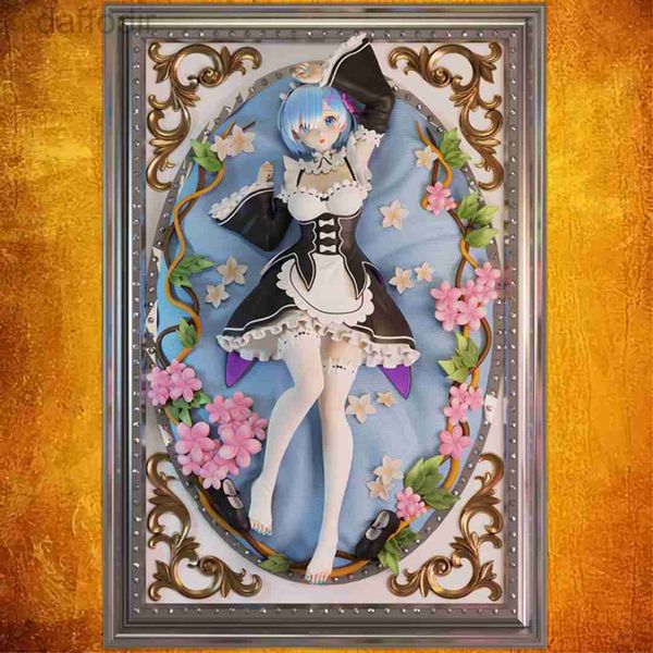 Figuras de brinquedo de ação Figuras de brinquedo de ação 32cm Anime Figura Cute Anime Girl 3D Po Frame Rem / Ram Figura de ação Estatueta Boneca Brinquedos Decoração de mesa 240308