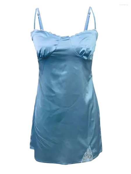 Повседневные платья Yoawdats для женщин Y2K с перекрещивающимися бретелями на бретельках, облегающее мини-платье с лямкой на шее, сексуальная кружевная отделка с разрезом, клубная коктейльная вечеринка