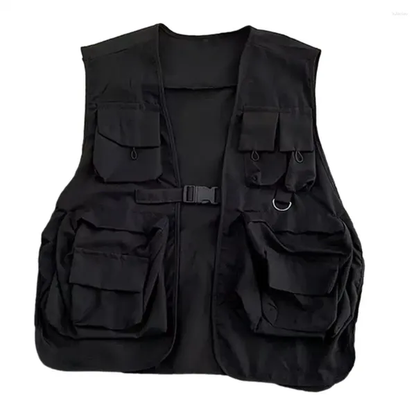 Gilet da uomo Gilet caldo da uomo Cappotto stile Hop Cargo unisex con tasche multiple Chiusura con fibbia Gilet streetwear per donna