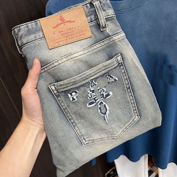 Jeans para homens Linea Rossa Raw New Stretch Five-Pocket Velvet Denim Triângulo Logo Jeans Vintage Designer Jean Eanbaggy Homens Clássicos Calças Masculinas Calças Juvenis